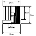 Threaded insert 30x30 M10 1.5mm 500kg - Dimensions