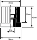 Threaded insert 50x50 M16 2mm 500kg - Dimensions