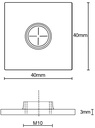40x40x3mm M10 Stainless steel weld on plate AISI 304/A2 - Dimensions