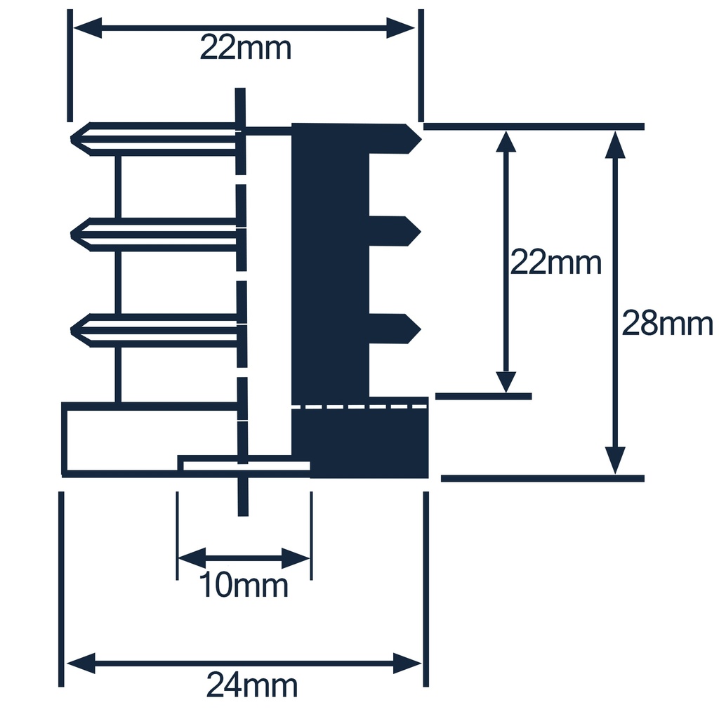 Plastic square threaded insert 40x40 M10 QAF (1.5mm) Drawing with Dimensions