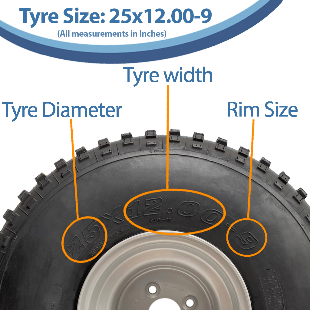 25x12.00-9 4pr P318 Knobby tyre size with text