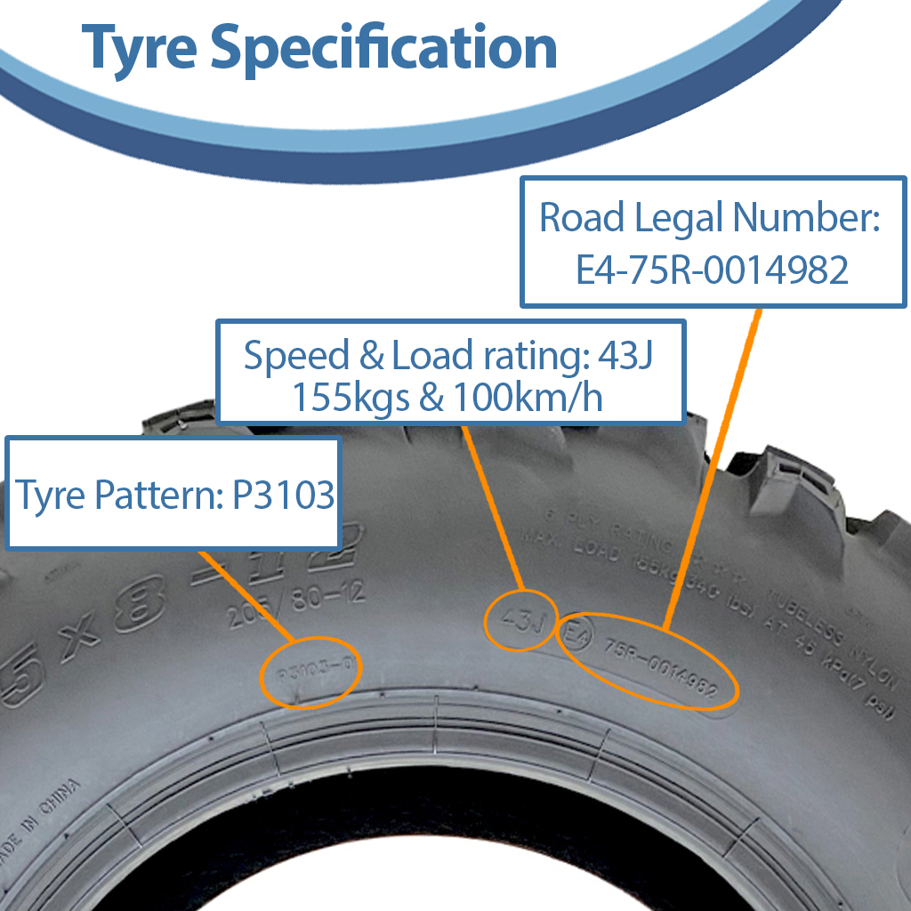 25x8.00-12 (205/80-12) 6pr Wanda Longhorn P3103 ATV tyre specification