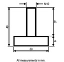 M10x40 Zinc plated rigid levelling foot with 30mm plastic base 500kg - Dimensions