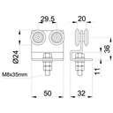 4 wheel carriage with plate for overhead track #1 (43kg each) Drawing with Dimensions