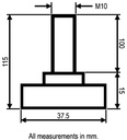 M10x100 Zinc plated non-tilt levelling foot with 37.5mm plastic base 750kg - Dimensions