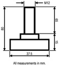 M12x65 Zinc plated rigid levelling foot with 37.5mm plastic base 750kg - Dimensions