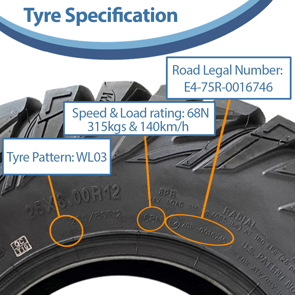 25x8.00R12 8pr OBOR Antelope ATV tyre specification