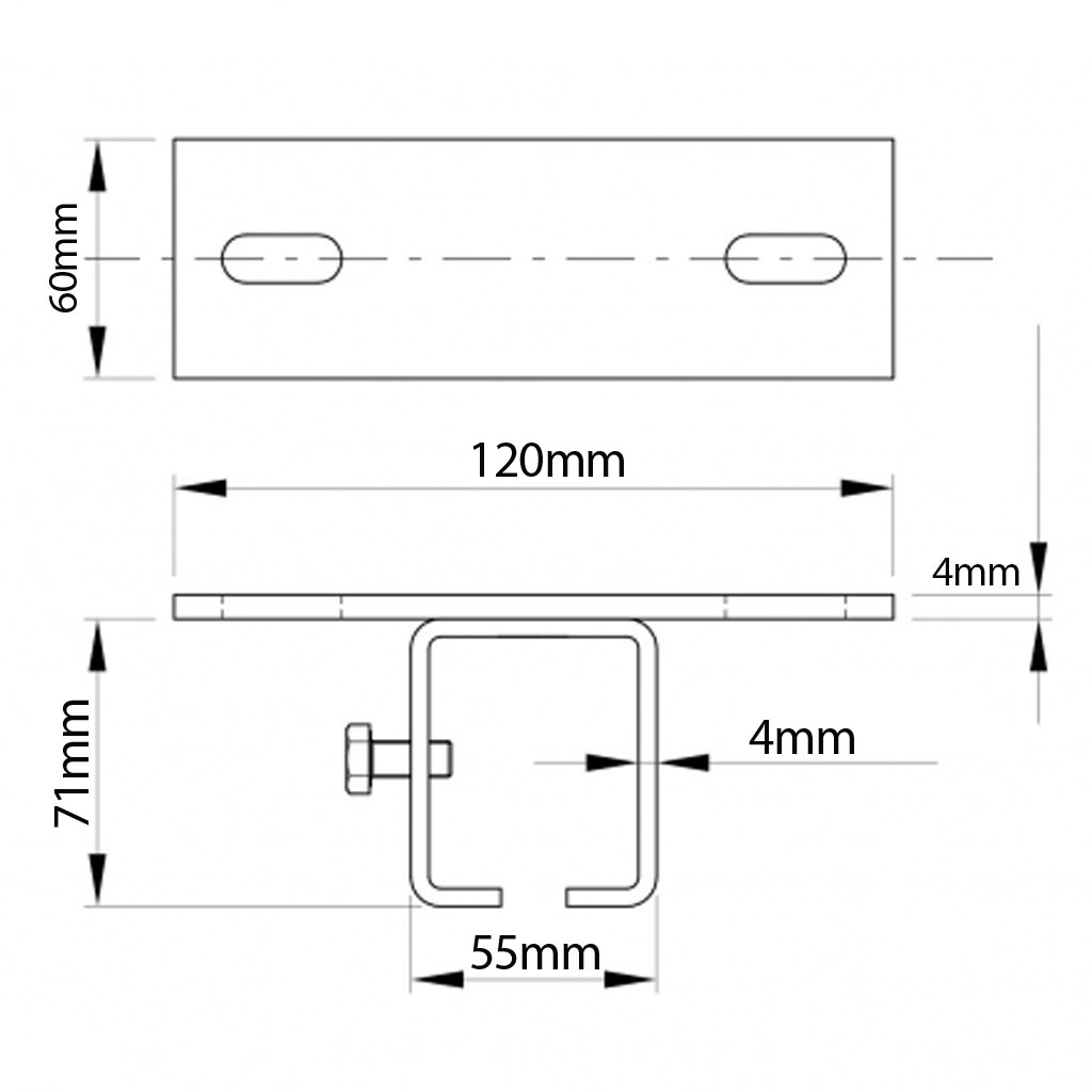 Top Fixing Bracket for Track #2 Drawing with Dimensions