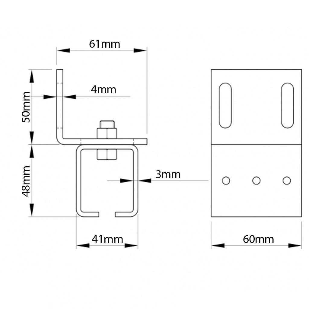 Side fixing bracket for track #1 Drawing with Dimensions