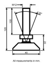 M12x100 Zinc plated tilting levelling foot with 40mm plastic base 100kg - Dimensions