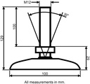 M12x100 Zinc plated tilting levelling foot with 100mm plastic base 750kg - Dimensions