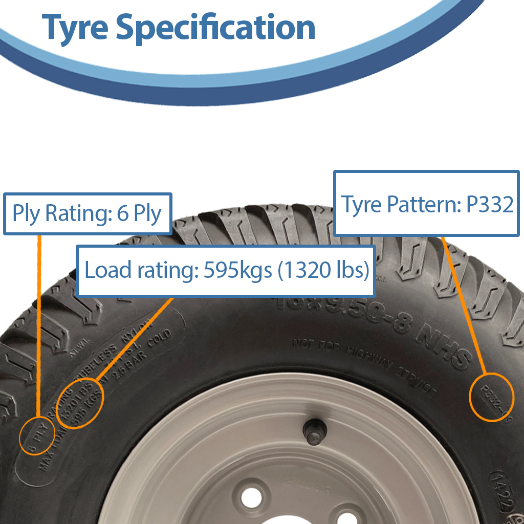 18x9.50-8 6ply Wanda P332 grass tyre specification