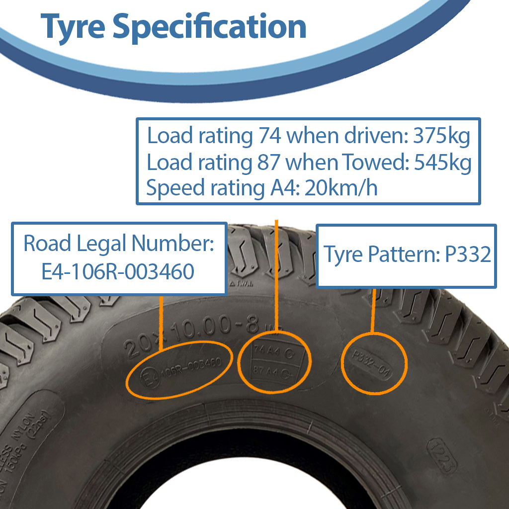 20x10.00-8 4pr Wanda P332 grass tyre specification