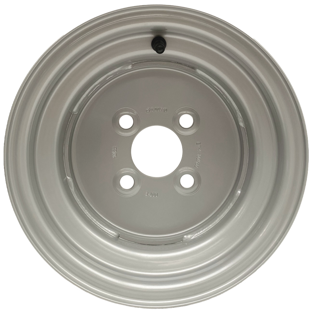 6.00x10" Wheel rim 4/100/60 ET-4 silver 750kg Front View