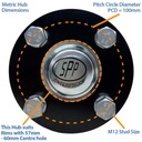 Hub/stub axle 40x40mm front view with text