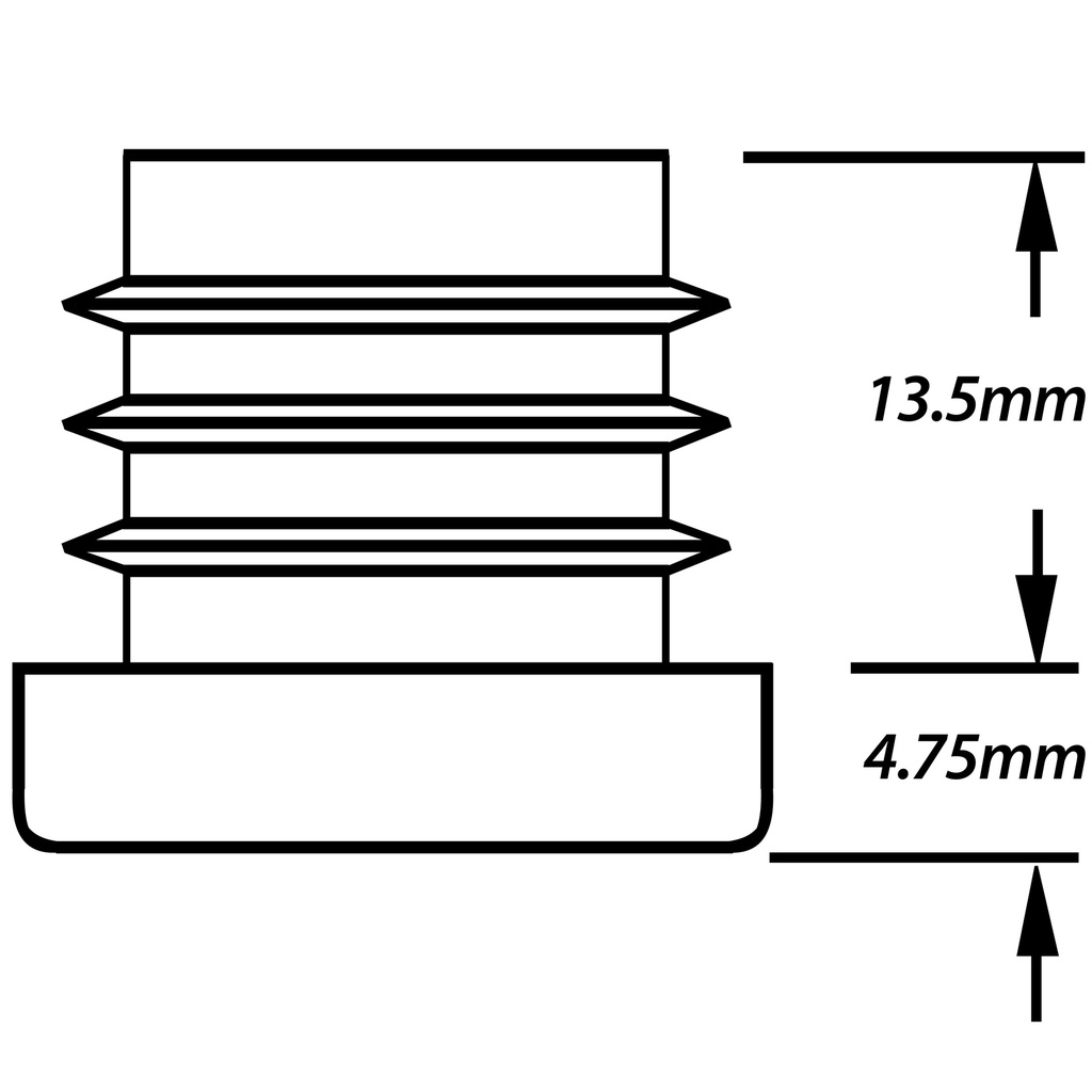 Plastic square insert 20x20mm (1.25/1.5mm) Drawing with Dimensions