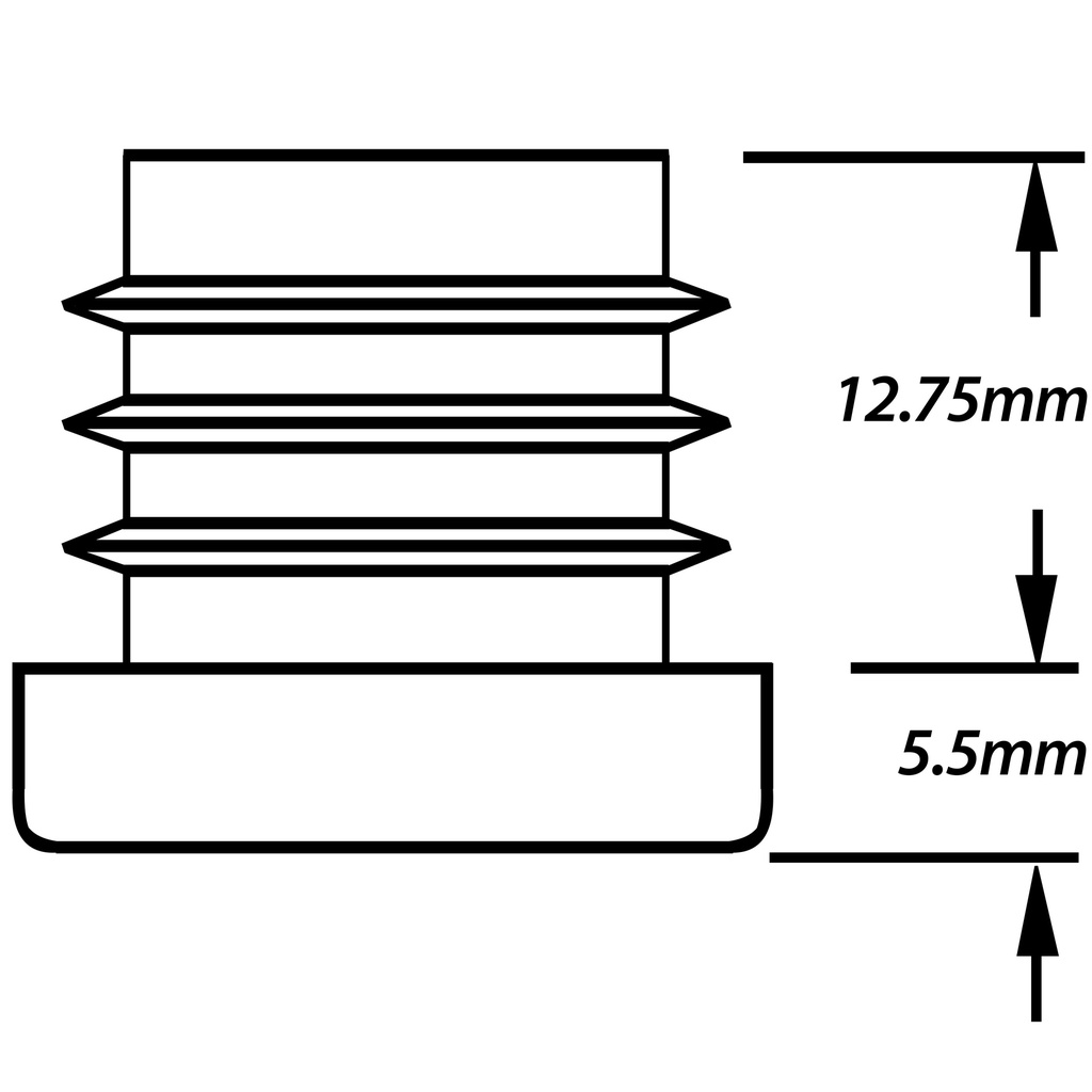 Plastic square insert 25x25mm (1.25/2mm) Drawing with Dimensions