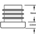 Plastic square insert 25x25mm (2.0/3.2mm) Drawing with Dimensions