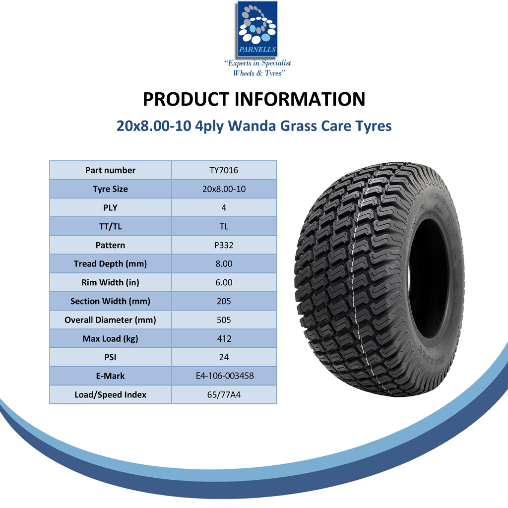 20x8.00-10 P332 Grass tyre spec sheet