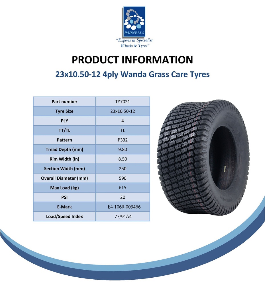 23x10.50-12 4pr Journey P332 Grass tyre spec sheet