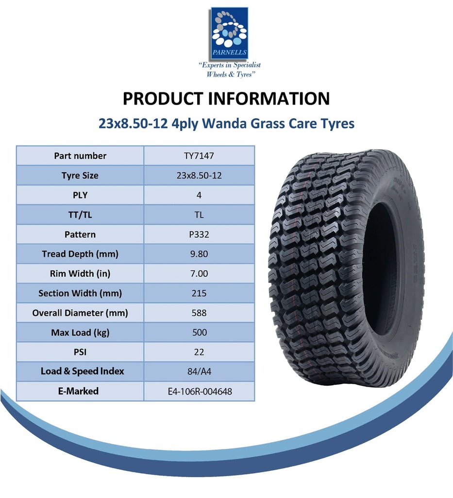 23x8.50-12 4pr Journey P332 grass tyre spec sheet