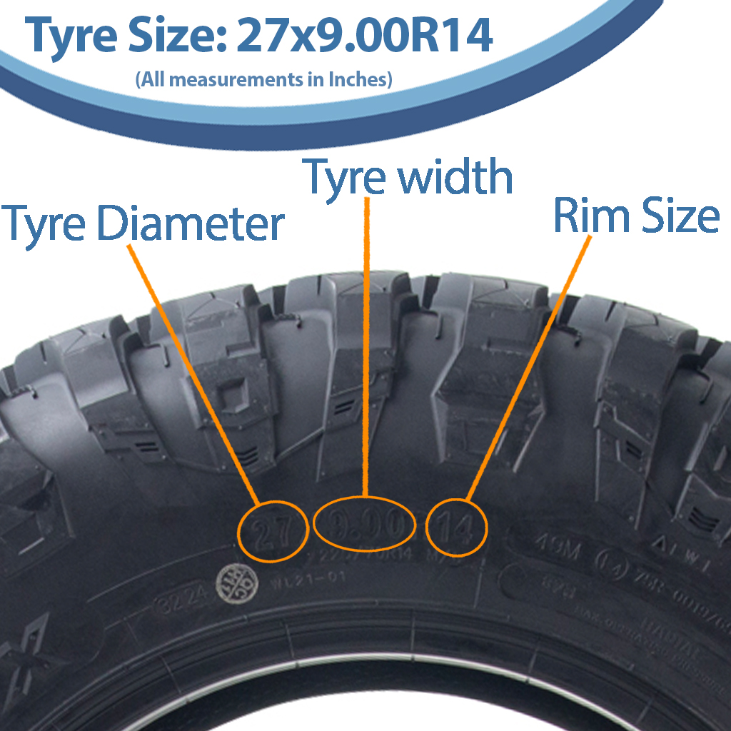 27x9.00R14 (225/70R14) 8ply OBOR Terrarex Tyre TL, 18psi, 49M,185kg size with text