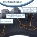 27x11.00R14 (275/60R14) 8ply OBOR Terrarex Tyre TL, 18psi, 56M, 224kg specification