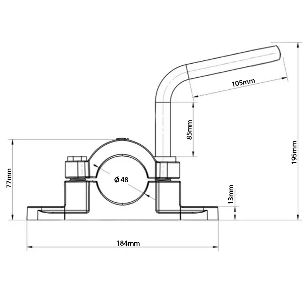 48mm Cast clamp drawing with dimensions side view