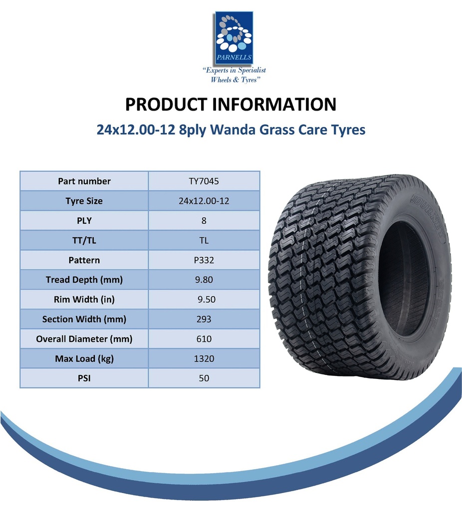 24x12.00-12 8pr Journey P332 grass tyre Spec Sheet