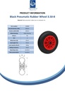350x8 4ply Pneumatic wheel plastic rim 25x75mm roller bearing 185kg - Spec sheet