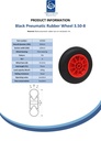 350x8 4ply Pneumatic wheel plastic rim 25.4x75mm plain bearing 185kg - Spec sheet