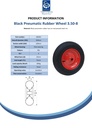 350x8 4ply red steel pneumatic wheel 25x75mm plain bearing 185kg - Spec sheet