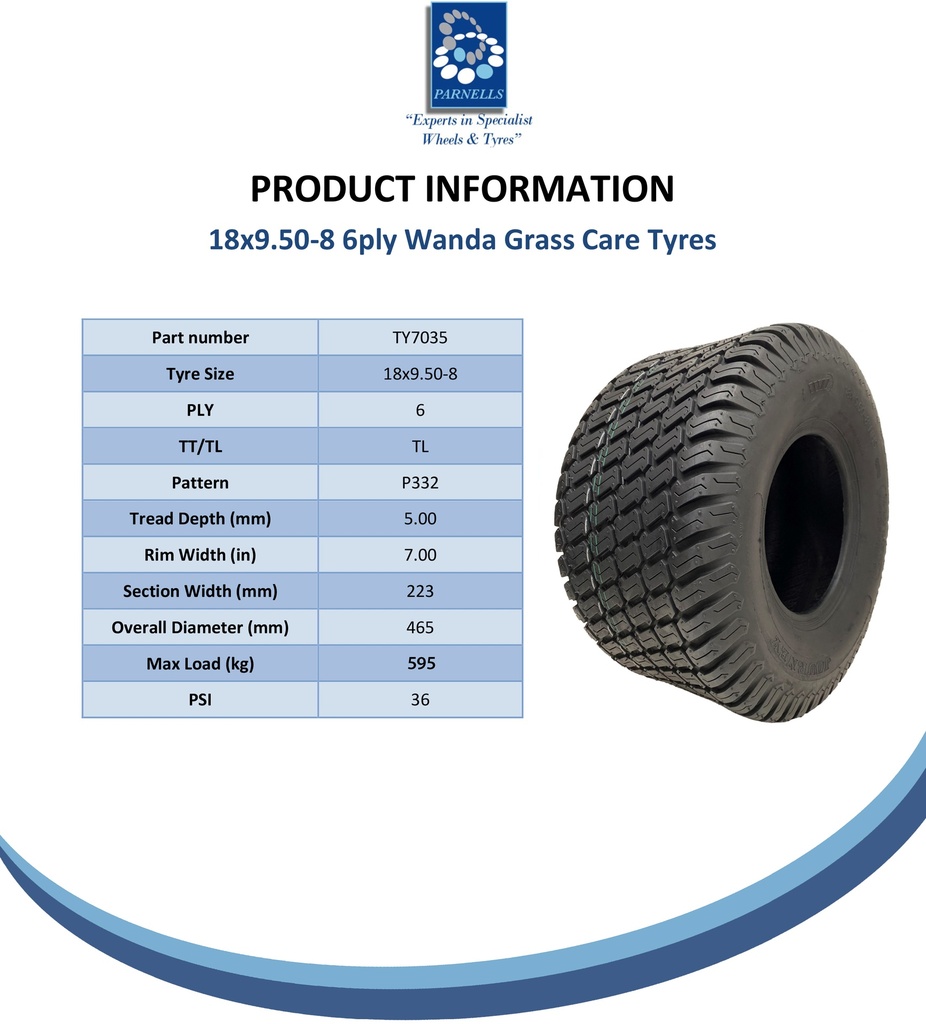 18x9.50-8 6pr Journey P332 grass tyre spec sheet
