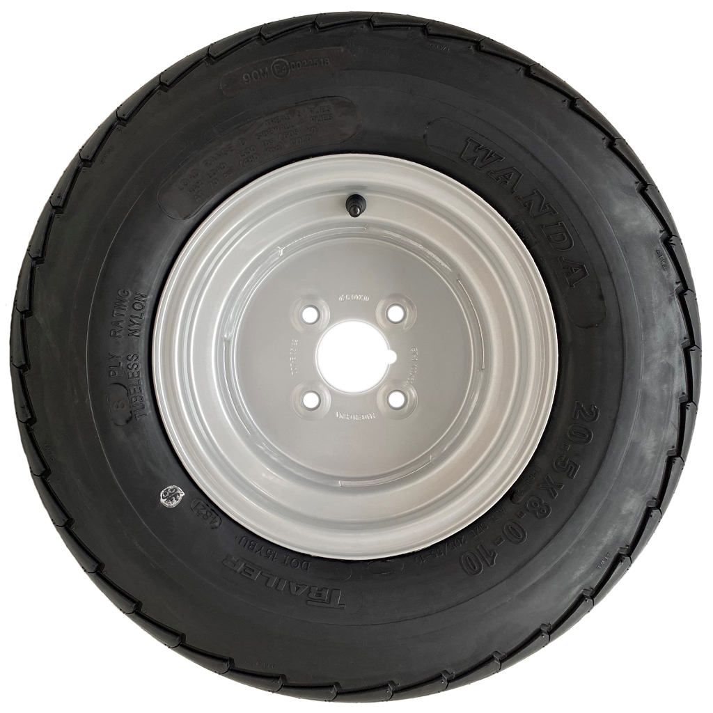 20.5x8.00-10 8pr Trailer tyre on steel rim 4/101.6/67, 605kg load capacity side view
