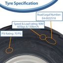 20.5x8.00-10 8pr Trailer tyre on steel rim 4/101.6/67, 605kg load capacity specification