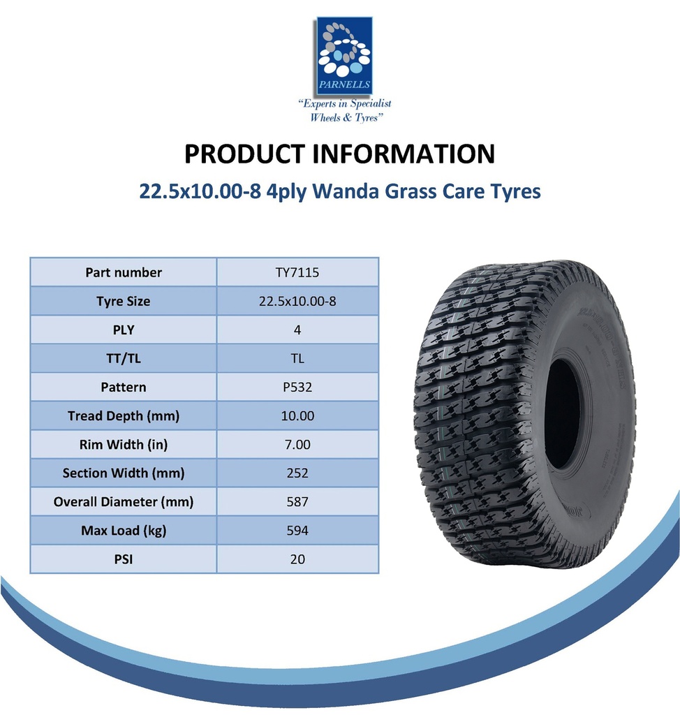 22.5x10.00-8 4pr Journey P532 grass tyre spec sheet
