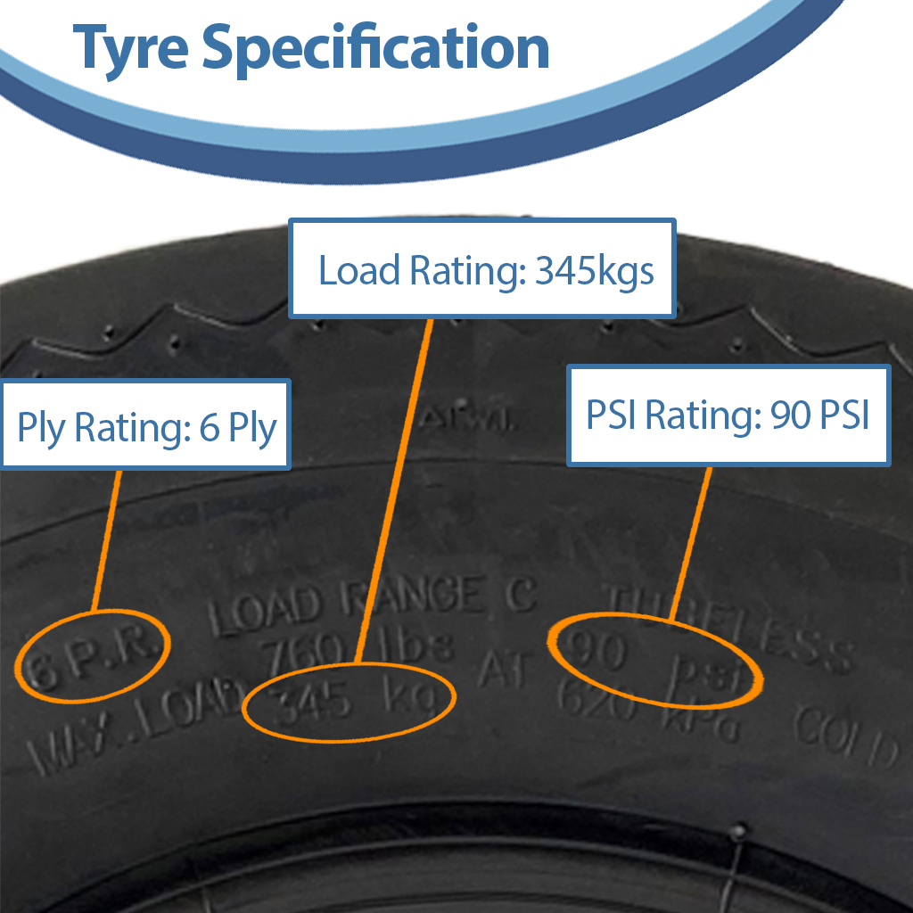 4.80/4.00-8 (120/90-8) 6ply Journey trailer wheel & tyre assembly 4/100/60 stats with text boxes