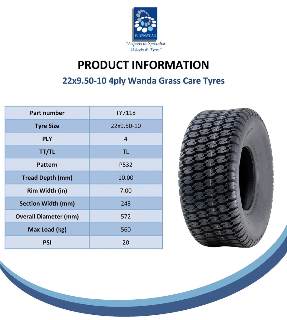 22x9.50-10 4pr Journey P532 grass tyre spec sheet