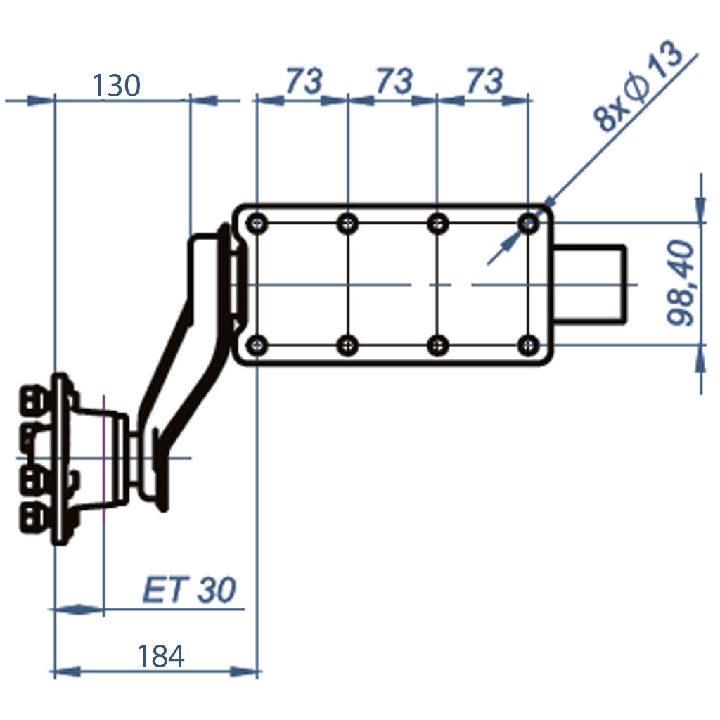 500kg Suspension Units, fitted with 4x100 hubs (pair) Drawing with Dimensions