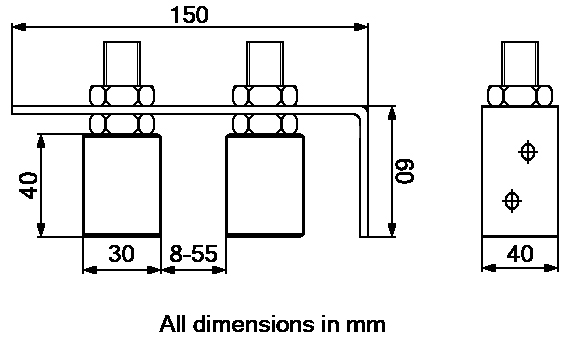 Gate Guides in Bracket (2of G30x40) - Dimensions