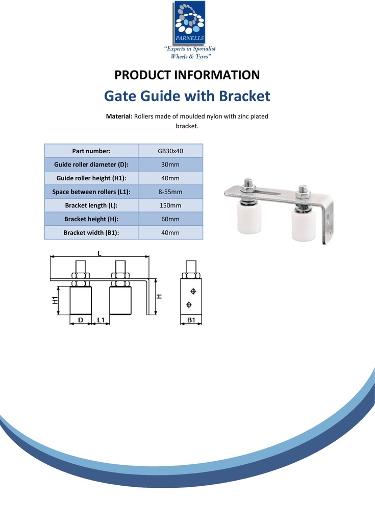 Gate Guides in Bracket (2 of G30x40) - Spec sheet
