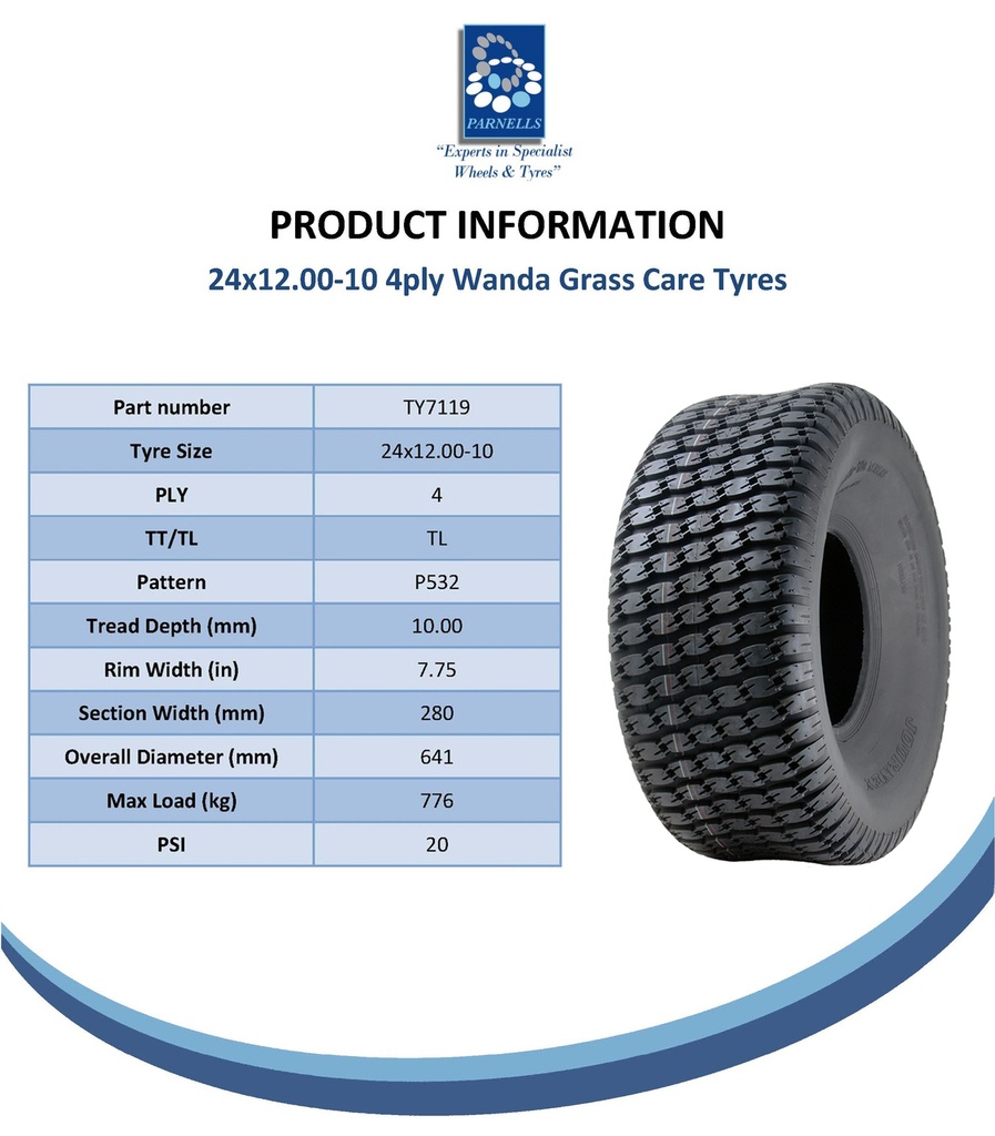 24x12.00-10 (305/60-10) 4pr Journey P532 grass tyre spec sheet