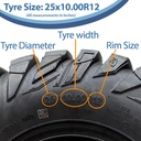 25x10.00R12 (255/65R12) 8ply OBOR Antelope ATV Tyre TL, 24psi, 73N, 365kg size with text