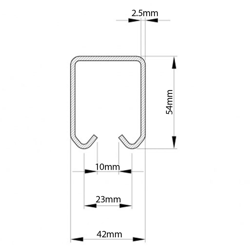 Overhead Track 42x54mm (per 3 metre length) - Dimensions