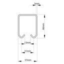 Overhead Track 57x66mm (per 3 metre length) - Dimensions