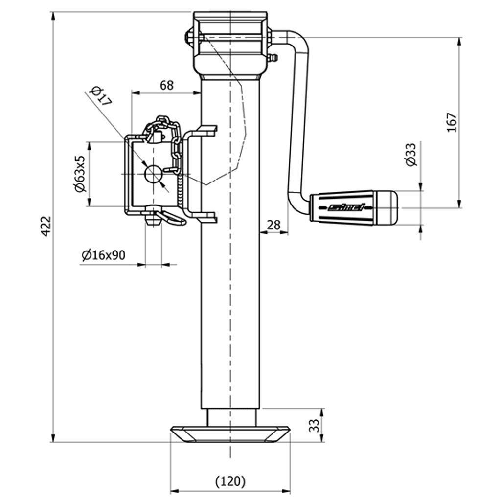 Simol Side Winder Jack 1300kg  250mm STROKE Drawing with Dimensions
