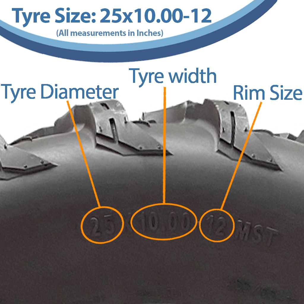 25x10.00-12 (255/65-12) 4ply OBOR Pinacle Tyre TL, 10psi, 67K, 307kg size with text