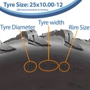 25x10.00-12 (255/65-12) 4ply OBOR Pinacle Tyre TL, 10psi, 67K, 307kg size with text