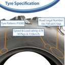 25x10.00-12 (255/65-12) 4ply OBOR Pinacle Tyre TL, 10psi, 67K, 307kg specification