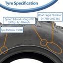 25x8.00-12 (205/80-12) 4ply OBOR Pinacle Tyre TL, 10psi, 61K, 257kg specification